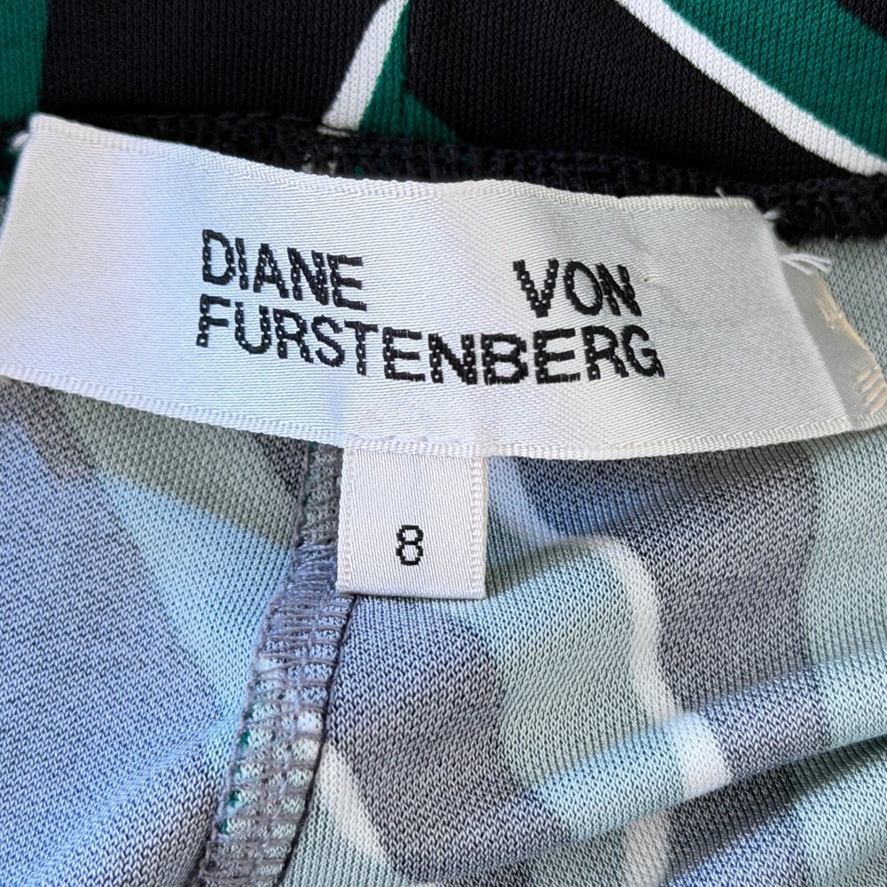 Diane Von Furstenberg Pants Maximalism Green Black Abstract Wave Wide Leg Flare - Picture 9 of 10